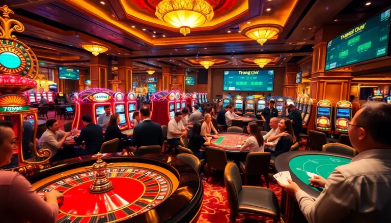 Casino atmosphere showcasing players enjoying gaming, highlighting trang chủ 789f and excitement of online betting.