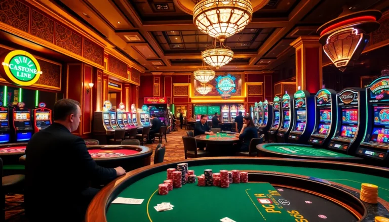 Experience the vibrant atmosphere at trang chủ okfun's premier casino, featuring lively poker tables and slot machines.